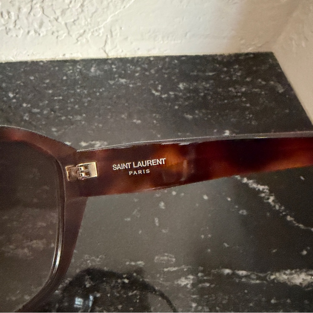 Saint Laurent YSL Havana geometric brown tortoise sunglasses with case - Picture 4 of 5